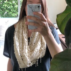 Anthropologie Off White Lace Infinity Scarf